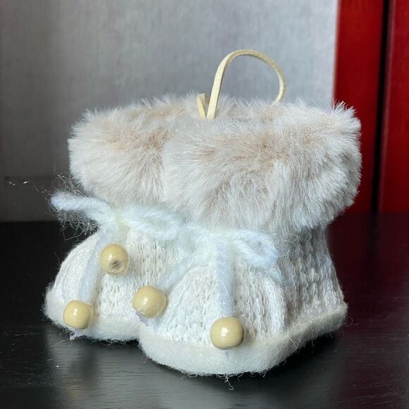 Christmas Tree Ornament: Soft White Baby Boot Ornament (New) - Picture 2 of 7